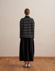 polo yaka rayon çizgili sweatshirt siyah 2