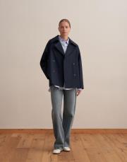 organik pamuk kruvaze trençkot lacivert