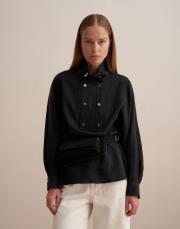 çıtçıt kapamalı dökümlü gömlek siyah