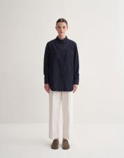 yırtmaç detaylı denim gömlek mavi 3