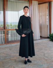 dikiş detaylı şık elbise siyah