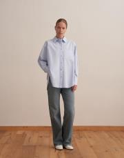 yırtmaç detaylı koton gömlek açık mavi 2