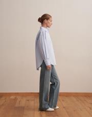 yırtmaç detaylı koton gömlek açık mavi 3