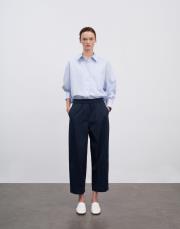 yırtmaç detaylı koton gömlek açık mavi 5