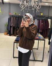 kısa triko kazak kahve