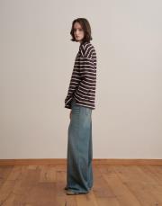 %100 pamuk çizgili sweatshırt kahve 2