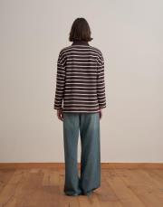 %100 pamuk çizgili sweatshırt kahve 3