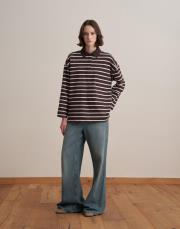 %100 pamuk çizgili sweatshırt kahve 4