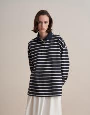%100 pamuk çizgili sweatshırt lacivert