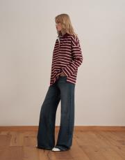 %100 pamuk çizgili sweatshırt bordo 3