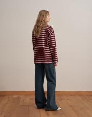 %100 pamuk çizgili sweatshırt bordo 4