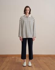 %100 pamuk çizgili sweatshırt ekru 2
