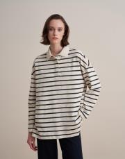 %100 pamuk çizgili sweatshırt ekru 3