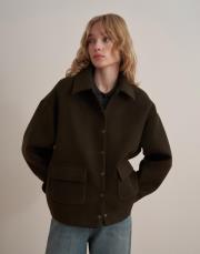 çıt çıt kapamalı yün karışımlı kaban haki