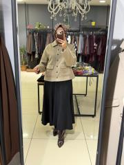 çıt çıt kapamalı yün karışımlı kaban bej