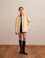 %100 koton kontrast detaylı trençkot sarı