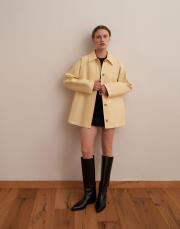 %100 koton kontrast detaylı trençkot sarı 2