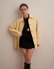 %100 koton kontrast detaylı trençkot sarı 4