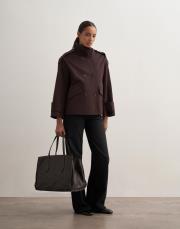 yüksek yaka koton trençkot kahve