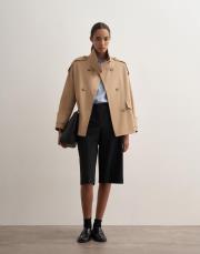 yüksek yaka koton trençkot camel