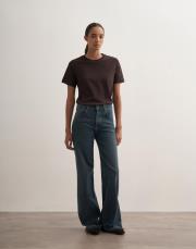 orta bel ispanyol paça jean koyu mavi