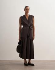 pervaz detaylı koton etek kahve