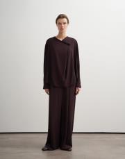 kruvaze detaylı şık bluz kahve