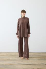 prime taşlanmış ipek pantolonlu takım kahve 4