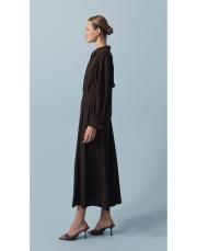 gold düğüm kemer detaylı krep etekli takım kahve 2