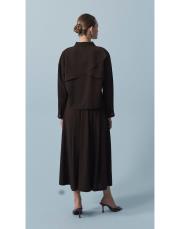 gold düğüm kemer detaylı krep etekli takım kahve 3