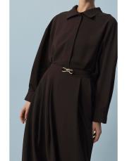 gold düğüm kemer detaylı krep etekli takım kahve 4