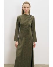 dante lyocell şal detaylı britli elbise haki 4