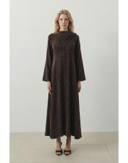 dante lyocell şal detaylı britli elbise kahve