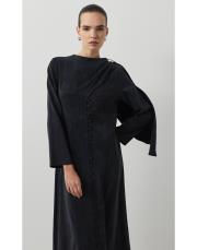 dante lyocell şal detaylı britli elbise siyah 2
