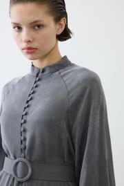 prime taşlanmış ipek brit düğmeli elbise antrasit 3