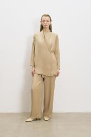 noir asetat kruvaze ceket pantolonlu takım yeşil