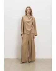 aresa asetat şal detaylı pantolonlu takım camel 3