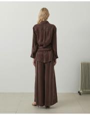 pastel taşlanmış ipek pantolonlu takım kahve 2