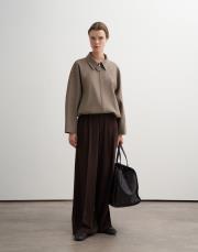 pileli dökümlü pantolon kahve