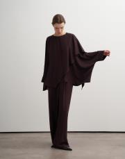 şal yaka dökümlü bluz kahve 2