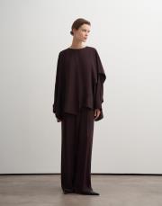 şal yaka dökümlü bluz kahve 3