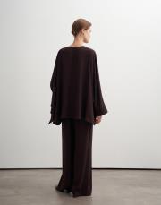 şal yaka dökümlü bluz kahve 4