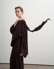 şal yaka dökümlü bluz kahve 5