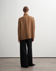 yüksek yaka asimetrik kesim blazer koyu hardal 2