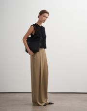 asimetrik kesim dökümlü pantolon koyu bej 2