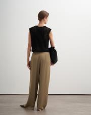 asimetrik kesim dökümlü pantolon koyu bej 3