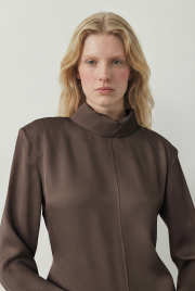 lima parça detaylı asetat etekli takım kahve