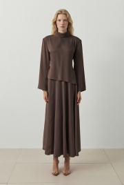 lima parça detaylı asetat etekli takım kahve 2