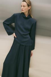 lima parça detaylı asetat etekli takım lacivert