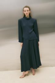 lima parça detaylı asetat etekli takım lacivert 2